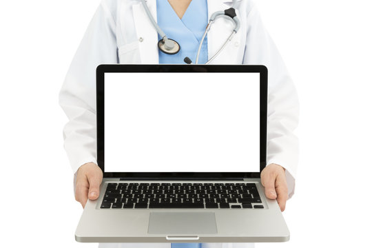 Doctor Showing Laptop With Copy Space