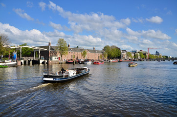 Houses and Boats on Amsterdam Canal