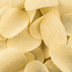 Prepared potato chips snack closeup view