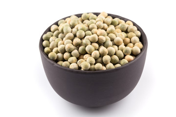 peas in a black plate