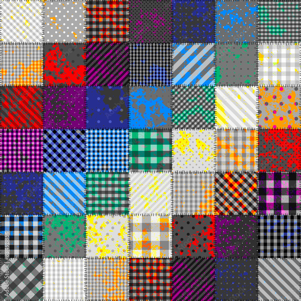Aufkleber patchwork of fabric in rainbow colors.