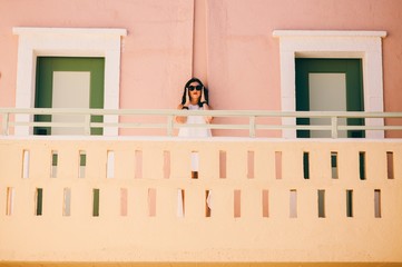 girl walking on stairs in hotel room