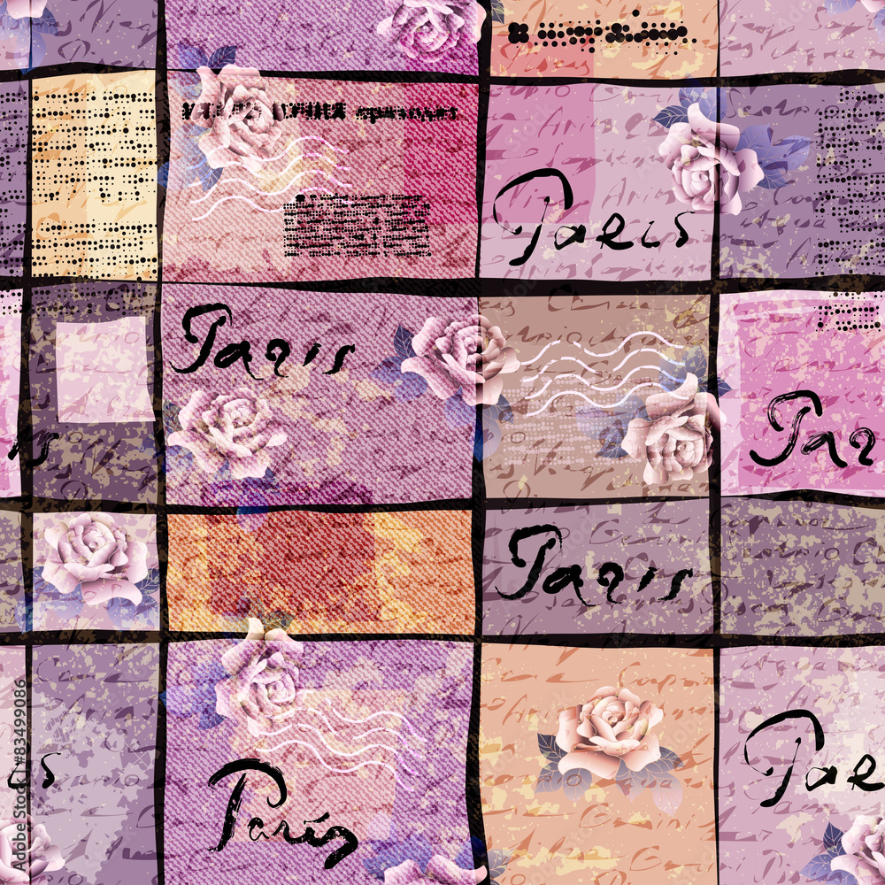 Poster retro travel pattern with inscriptions of paris.