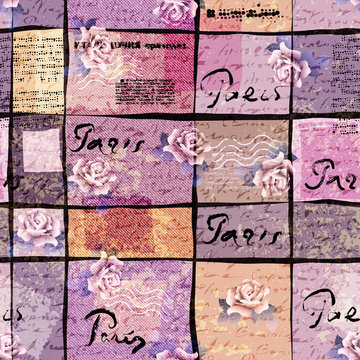 Retro travel pattern with inscriptions of Paris.