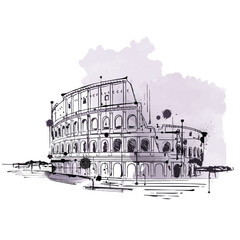 Hand drawn doodle sketch of the Colosseum, Rome