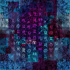 Obraz premium Symbols of zodiac on grunge ethnic background.