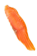 piece of salmon on white.