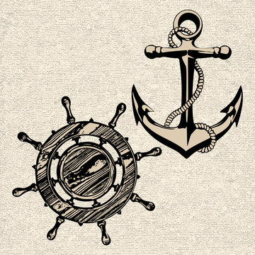 anchor wheel illustration vector art