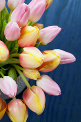 Bouquet of beautiful pink and yellow tulips