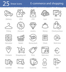 E-commerce, shopping and web store thin line icons set