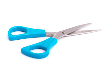 Blue scissors. Object is isolated on white background