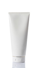 Bottle of moisturizer on white background