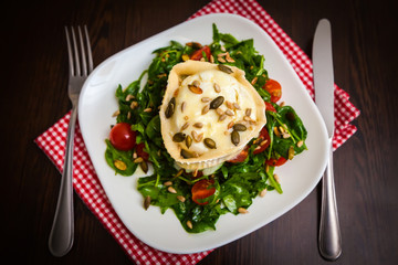 fresh salad with baked goat's cheese
