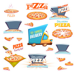 Vector set of Pizza icons, labels, signs, symbols and design