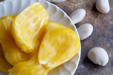 Jackfruits in white plate