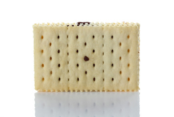 Sandwich biscuits with chocolate on white background