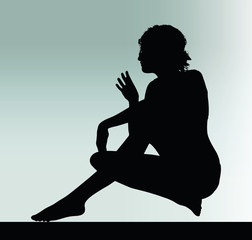 woman silhouette with hand gesture hey