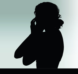 woman silhouette with hand gesture hands on the mouth