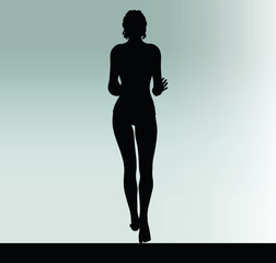 woman silhouette with hand gesture push or stop