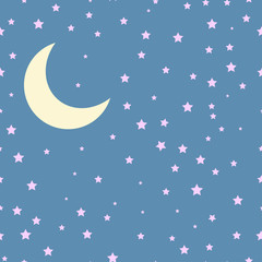Obraz na płótnie Canvas Vector night scene with moon and stars. Seamless pattern