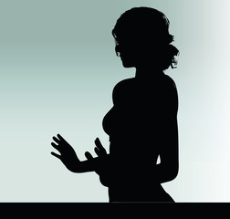 woman silhouette with hand gesture push or stop