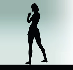woman silhouette with hand gesture greet