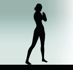 Fototapeta premium woman silhouette with hand gesture greet