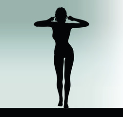 Fototapeta na wymiar woman silhouette with hand gesture turn a deaf ear