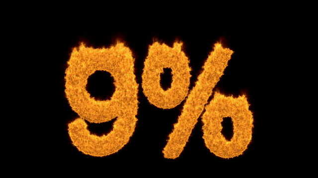 9 percent in fiery flaming turbulent gold numerals