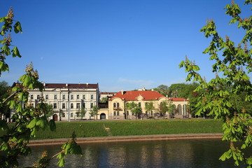 Fototapeta na wymiar Buildings on the left bank of the river Neris