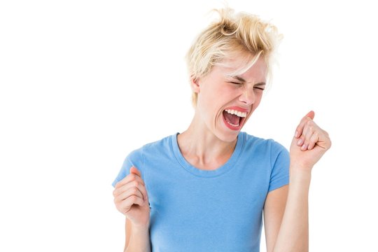 Furious Blonde Woman Shouting