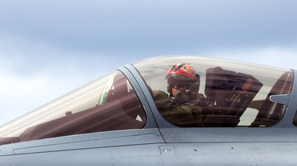 Pilot in the cockpit of a fighter jet