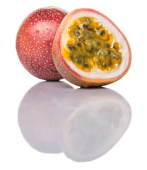 Passion fruit over white background