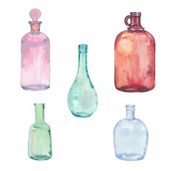 Set of colorful watercolor bottles - 83508610
