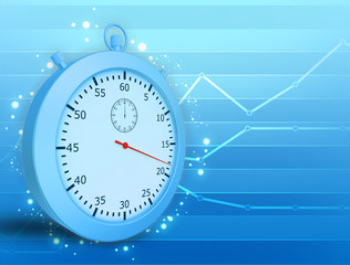 Fototapeta premium Conceptual illustration of stopwatch and graph lines on rear