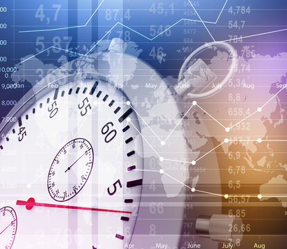 Conceptual Illustration Of Stopwatch Close-up And World Map