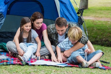 Happy family in the park together