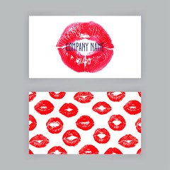 two business cards with lips print