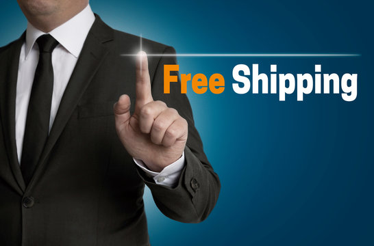 Free Shipping Touchsreen wird von Geschäftsmann bedient