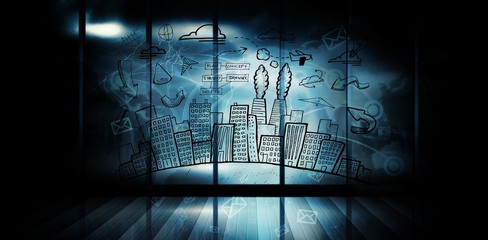 Composite image of cityscape with brainstorm doodle