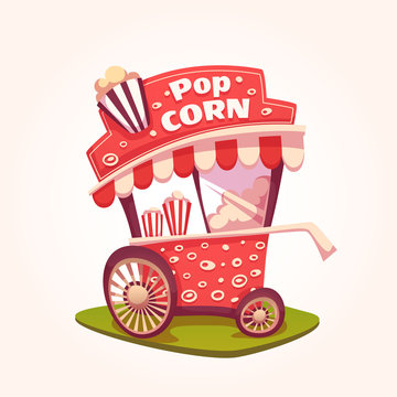 Vector flat illustration of Pop Corn cart