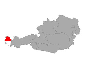 Karte von Österreich mit Fahne von Vorarlberg