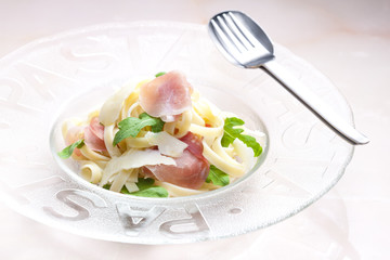 tagliatelle with ruccolla and prosciutto