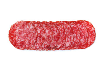sliced salami on a white