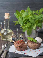 Grilled beef steak close up on paper