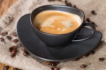 Coffee cup and coffee beans