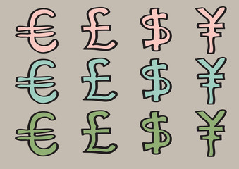 Euro Pound Dollar and Yen Signs as Currency Symbols