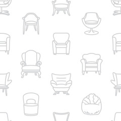 Seamless vector white pattern of armchairs