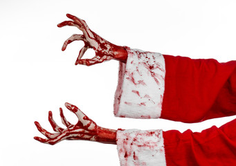 Santa Zombie bloody hand on a white background