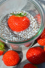  eingeweichte Chia Samen in Hafermilch mit Erdbeeren